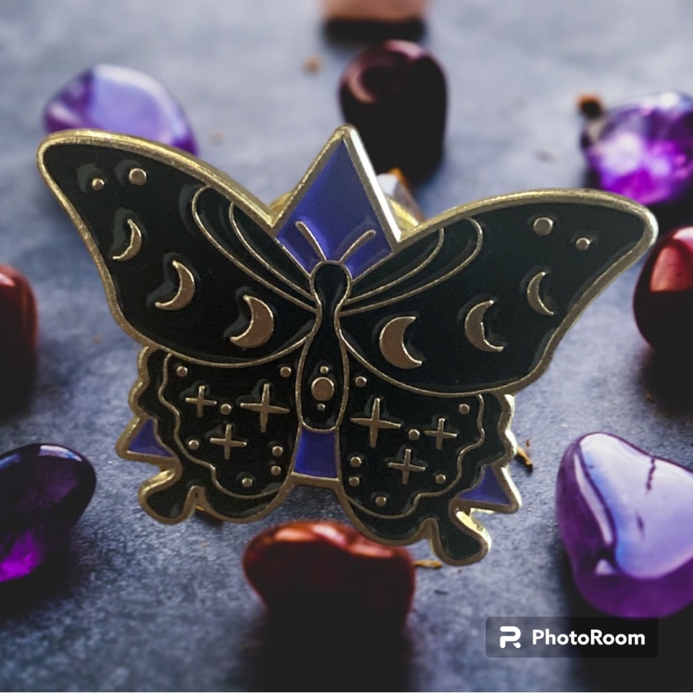 Lunar butterfly enamel pin